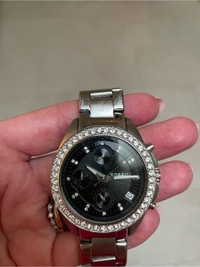 Fossil Silver Watch with Black Dial